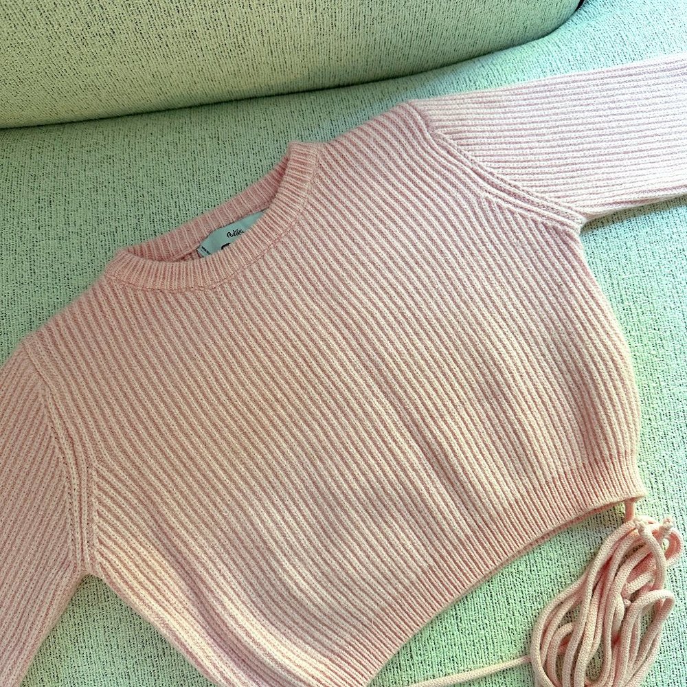 pink cropped tie sweater